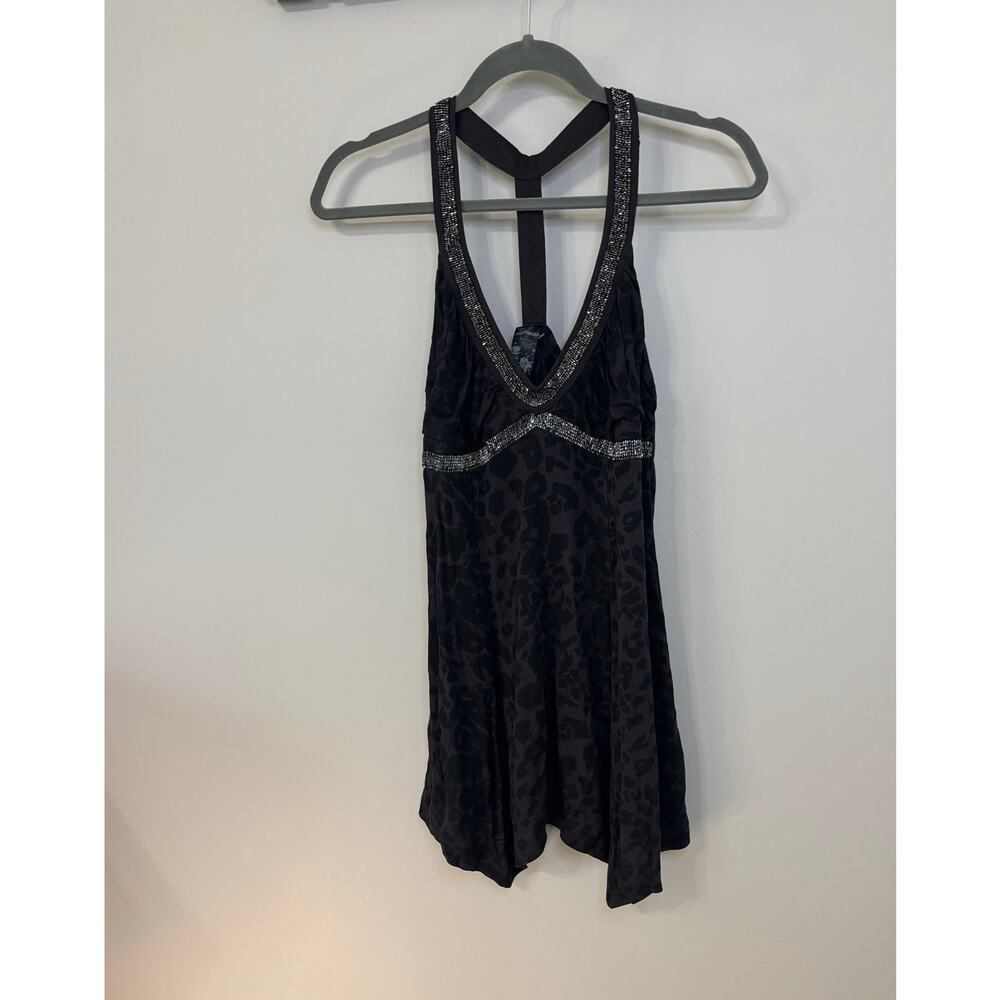 Guess knit leopard halter top embellished with sequins& beads, racerback, MEDIUM